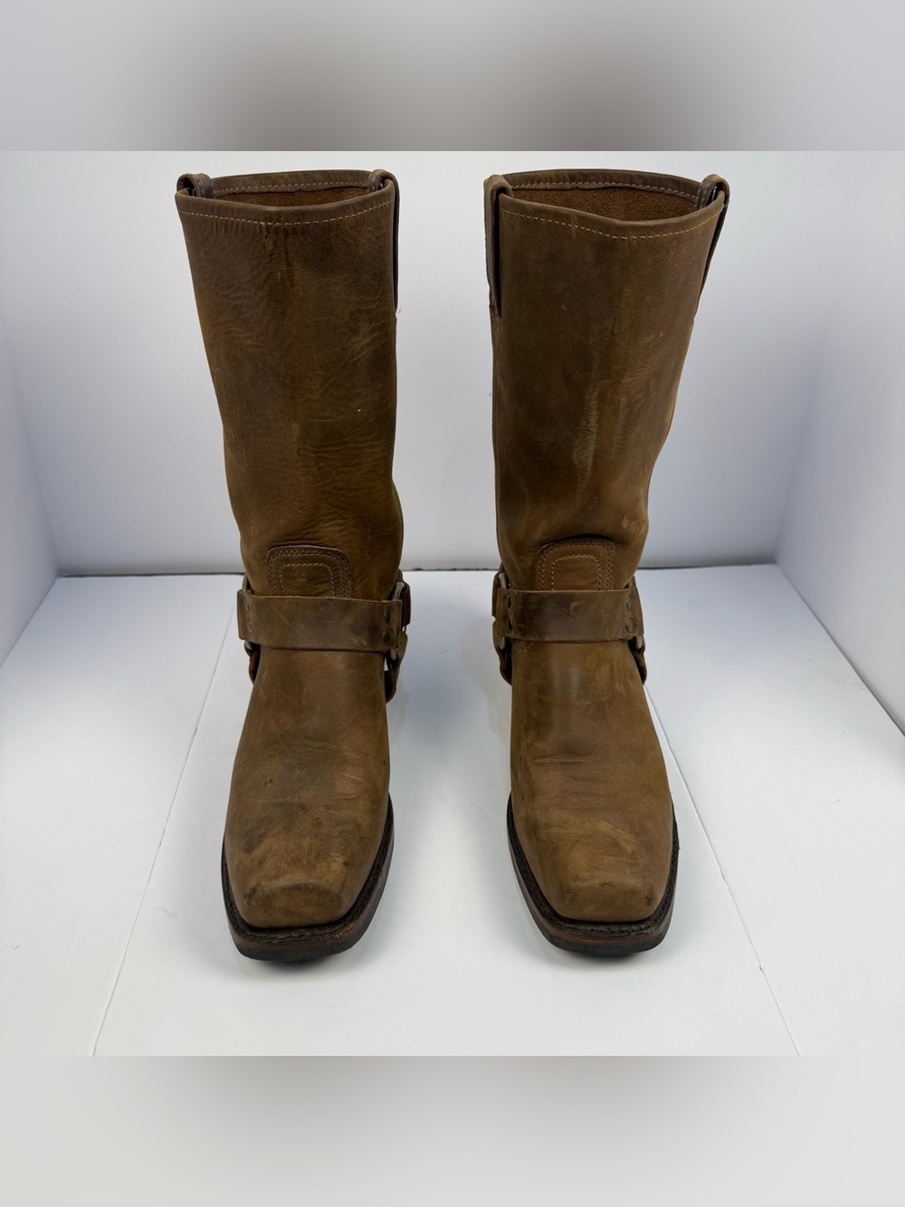 Frye Harness 12r Leather Motorcycle Boots Medium Brown - Picture 8 of 15